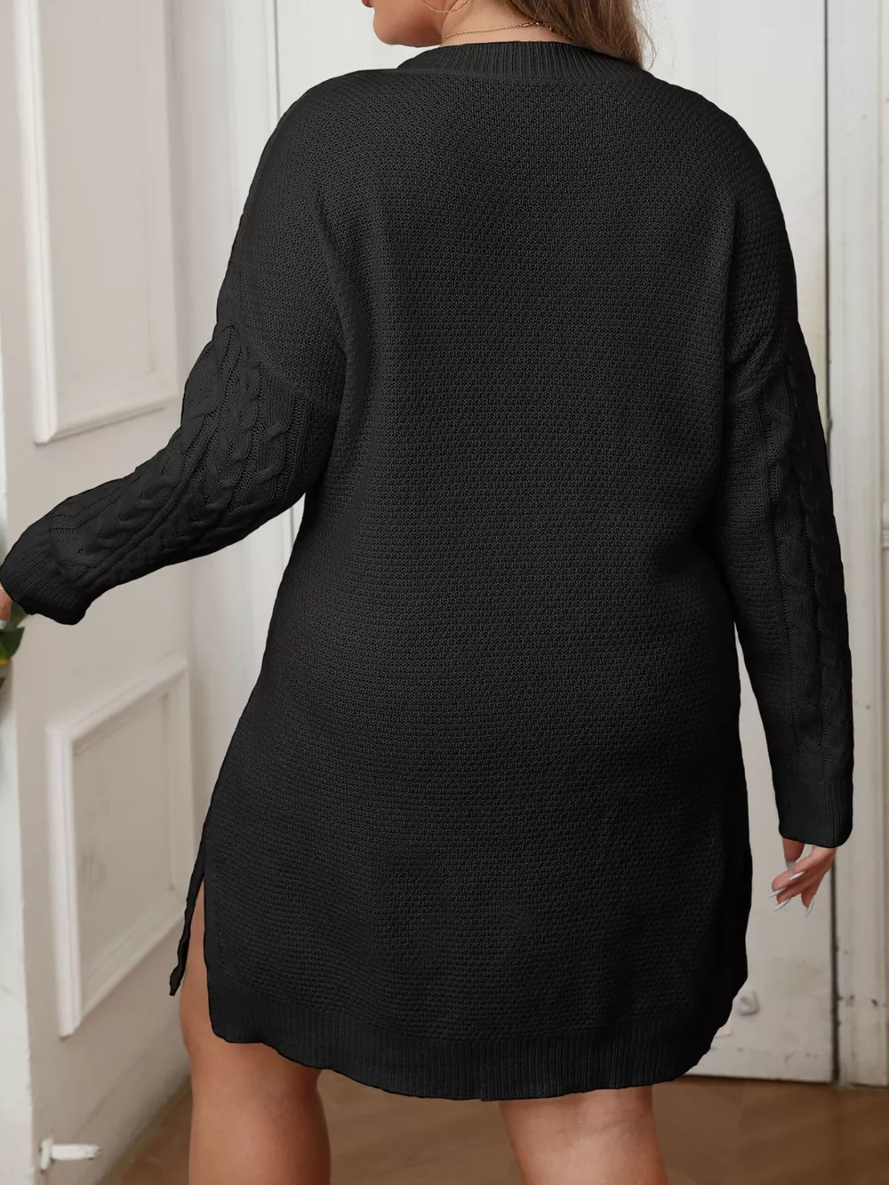 Plus Size Cable Knit Long Sleeve Sweater Dress, image 4
