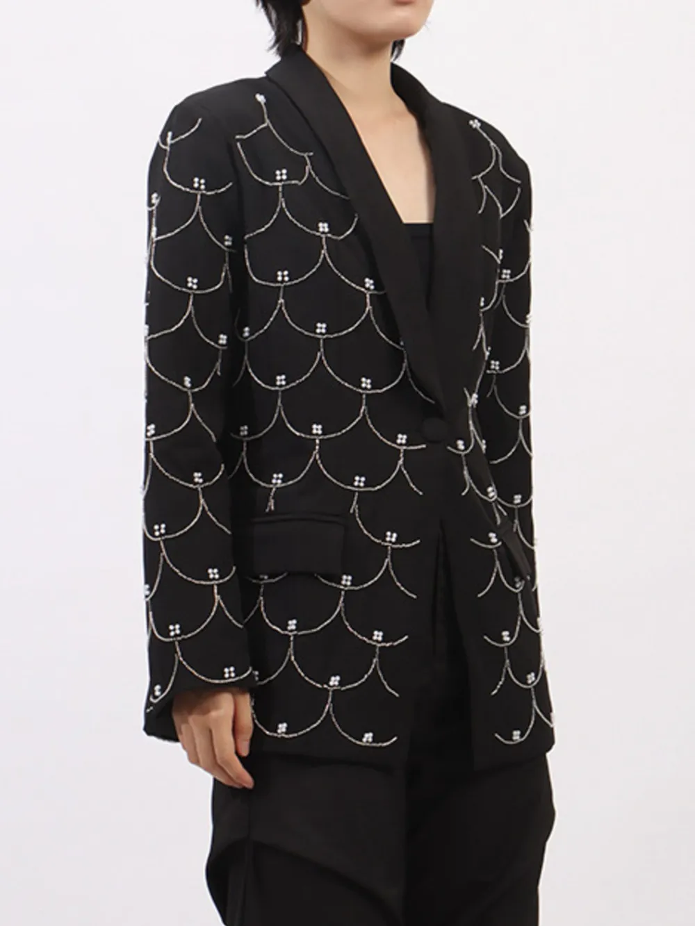 Pearl Detail Long Sleeve Blazer, image 3
