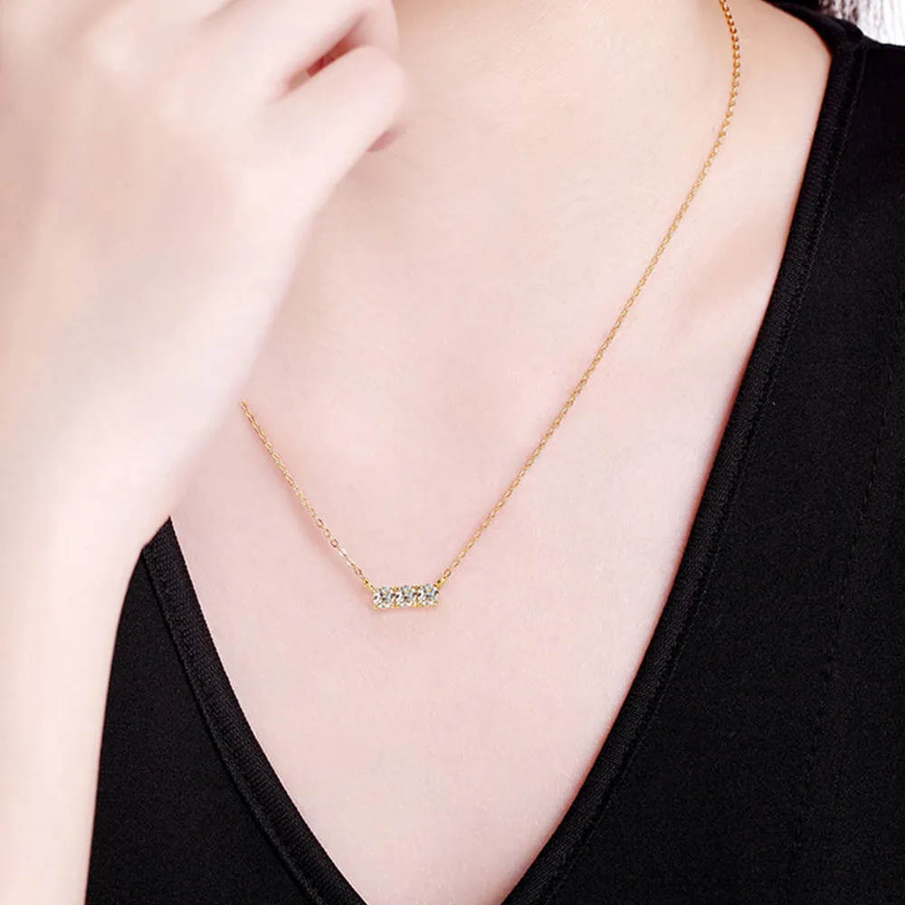 925 Sterling Silver Inlaid Moissanite Bar Necklace, image 5