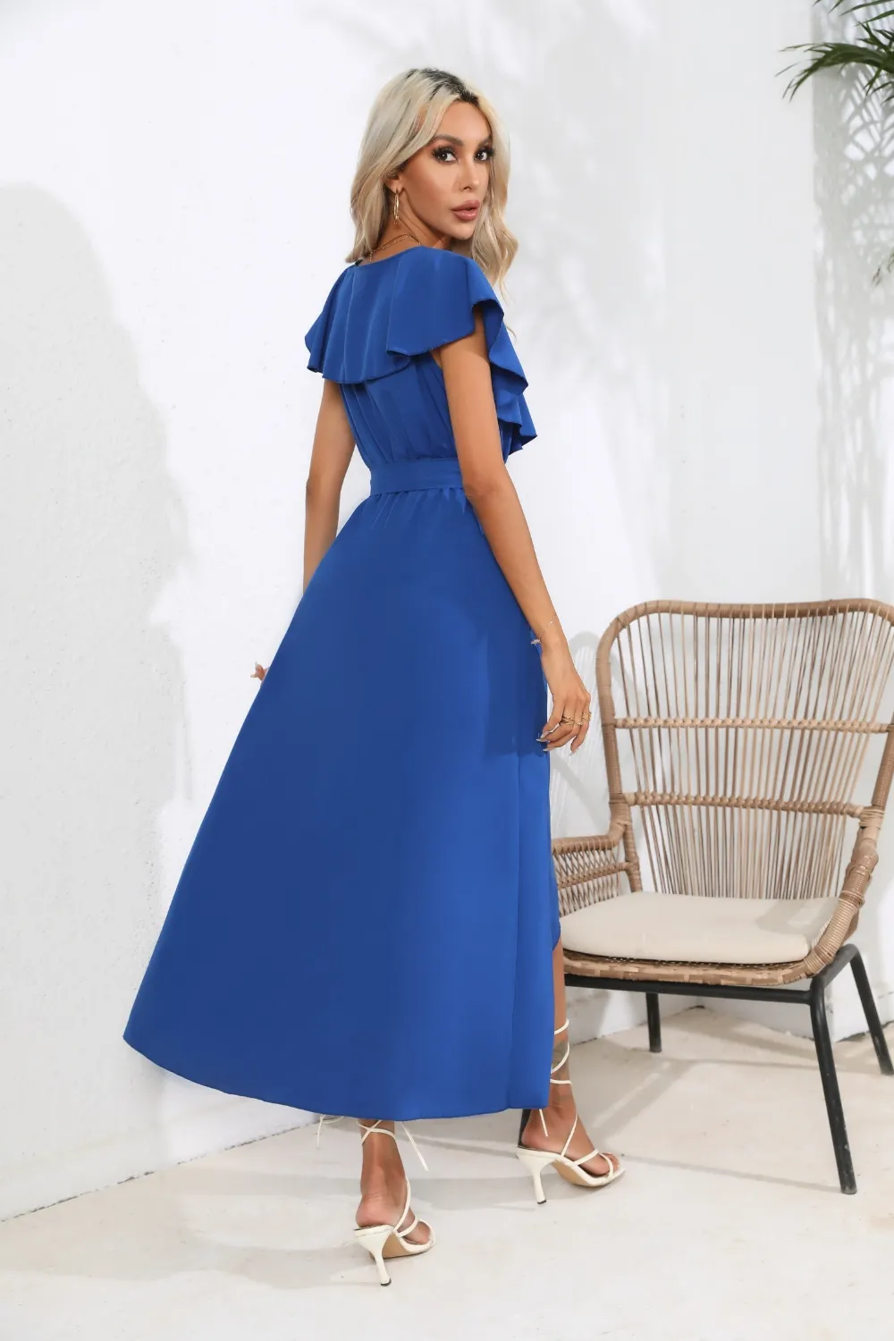 Ruffled Tied V-Neck Midi Dress, image 9