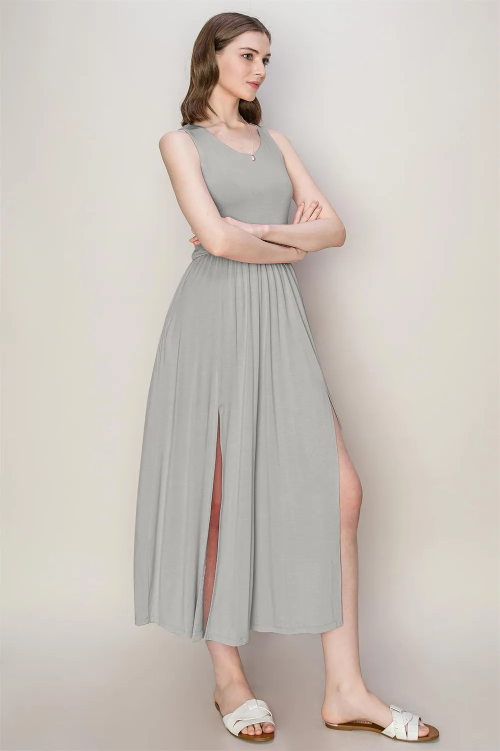Sleeveless Slit Midi Dress, image 3