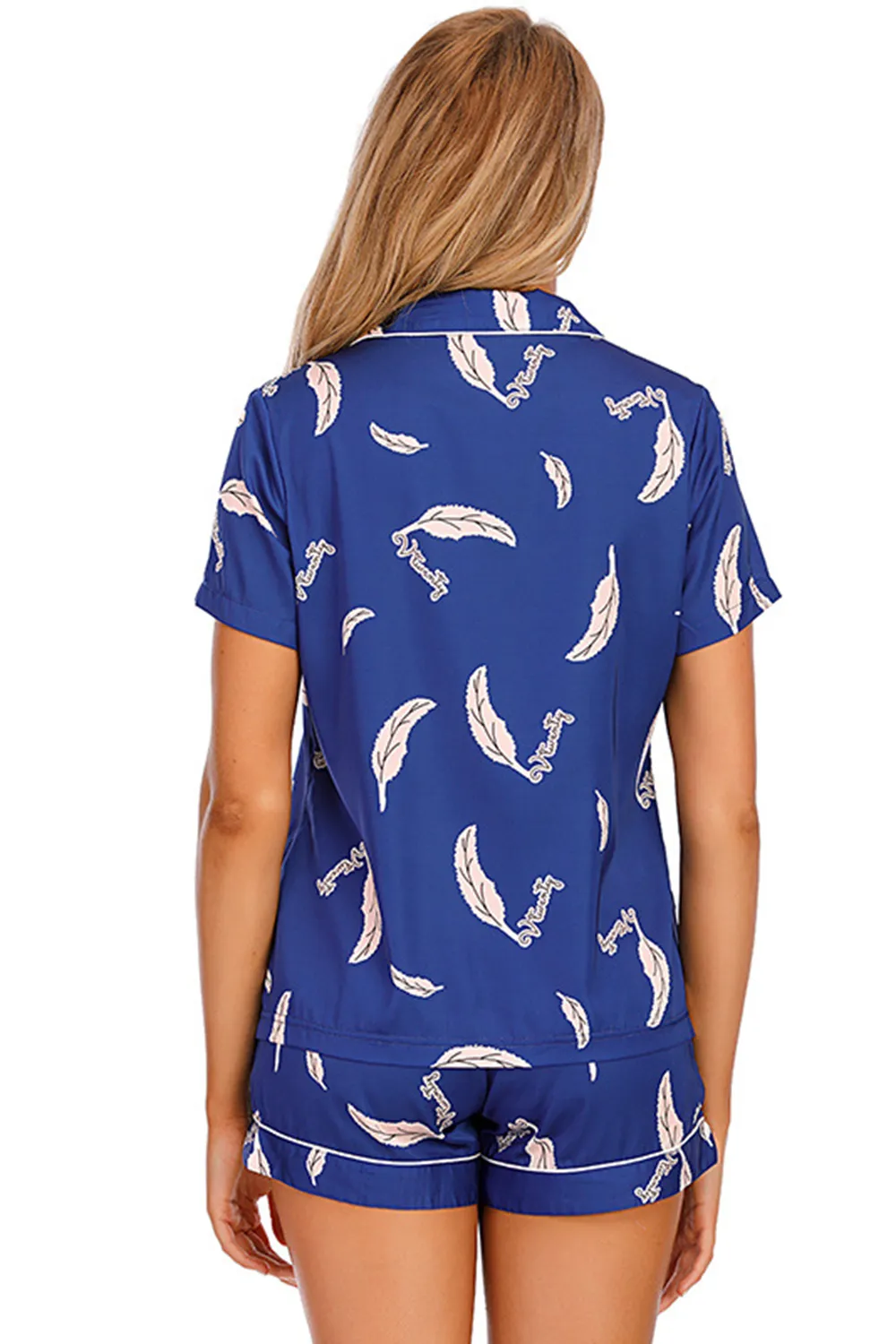 Printed Button Up Short Sleeve Top and Shorts Lounge Set, image 7