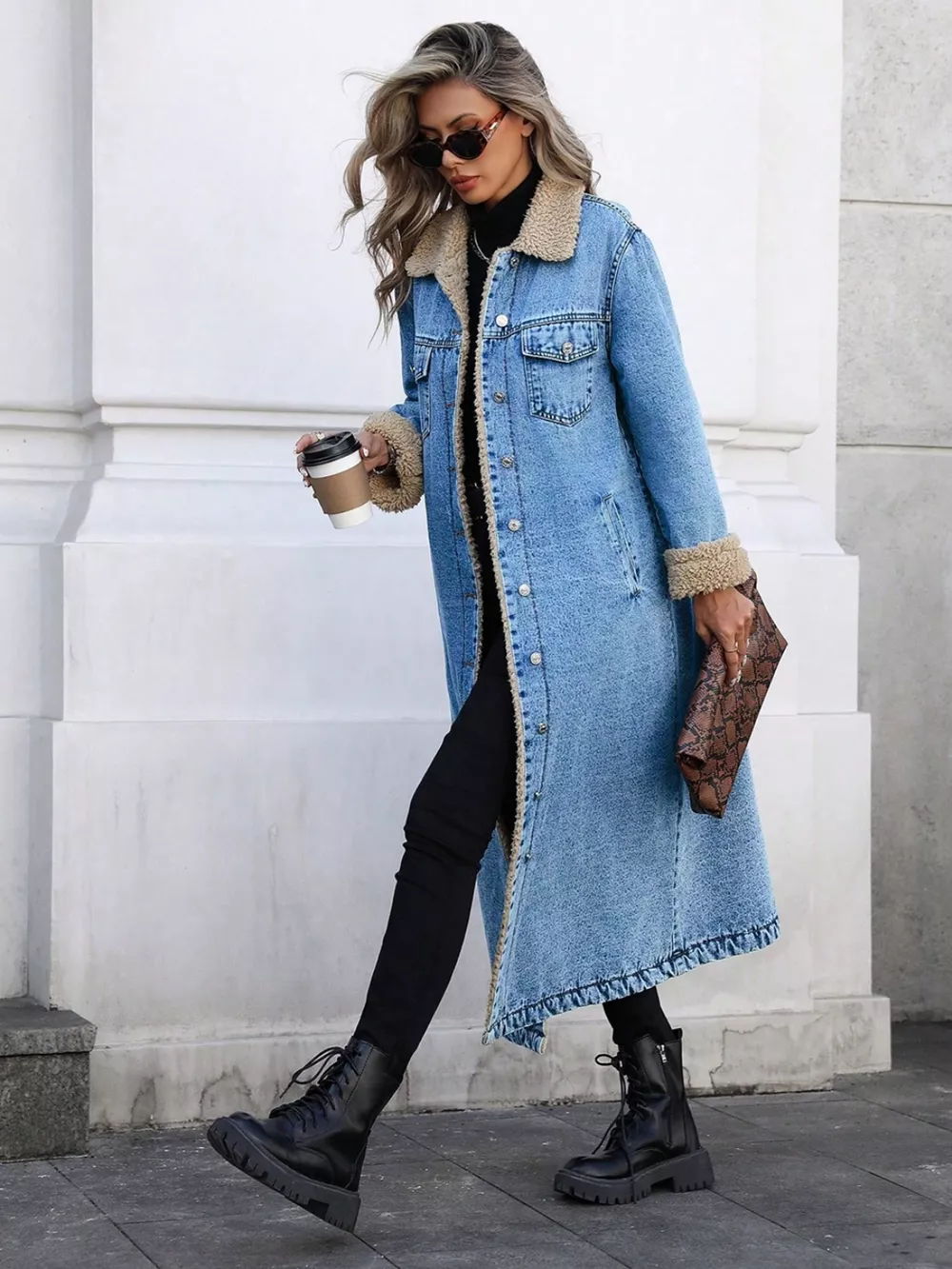 Sherpa Lined Longline Denim Jacket, image 5