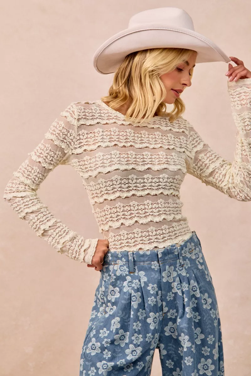 Ruffles Detail Flower Lace Top, image 2