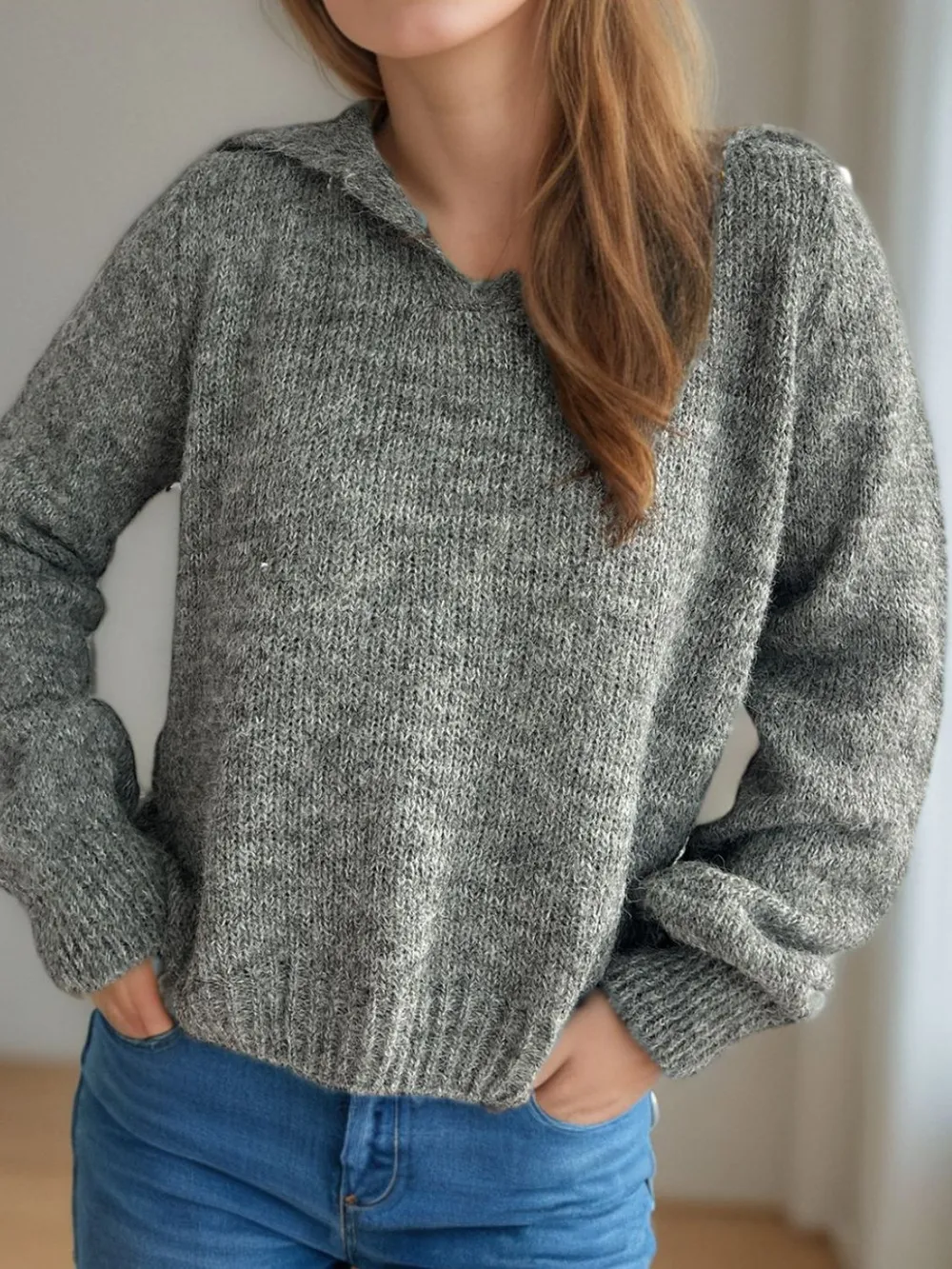 Collared Neck Long Sleeve Sweater, image 8