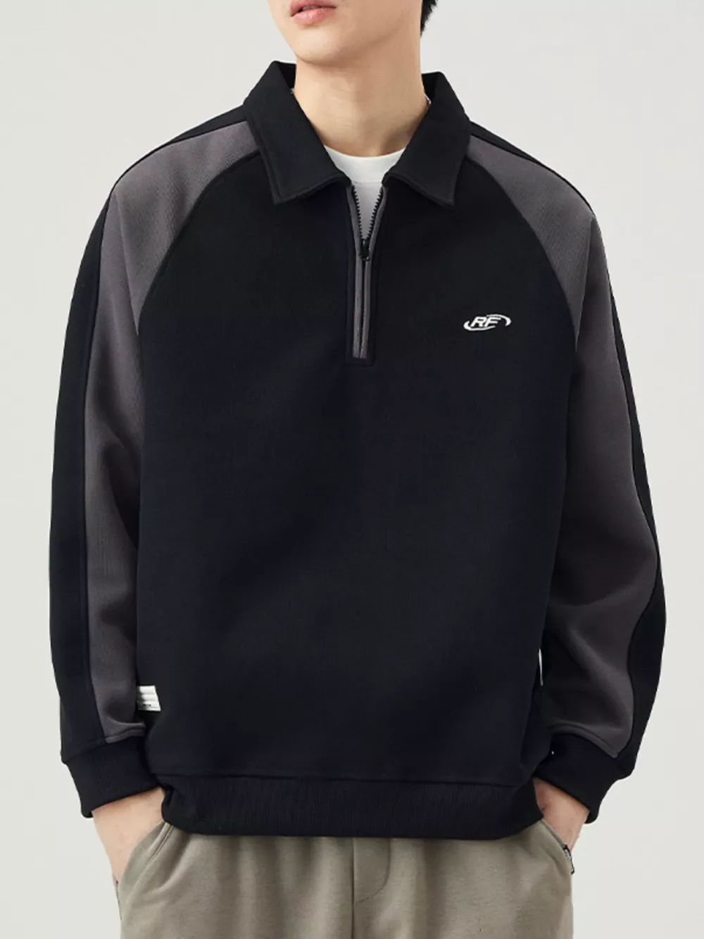 Men's Plus Size Two-Tone Raglan Sleeve Quarter Zip Sweatshirt