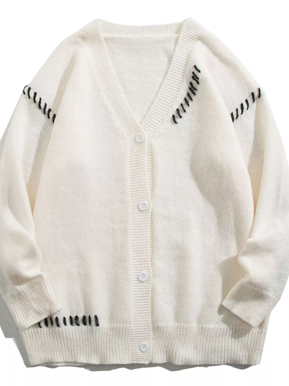 Men's Plus Size Ribbed Trim V-Neck Knit Cardigan, image 3