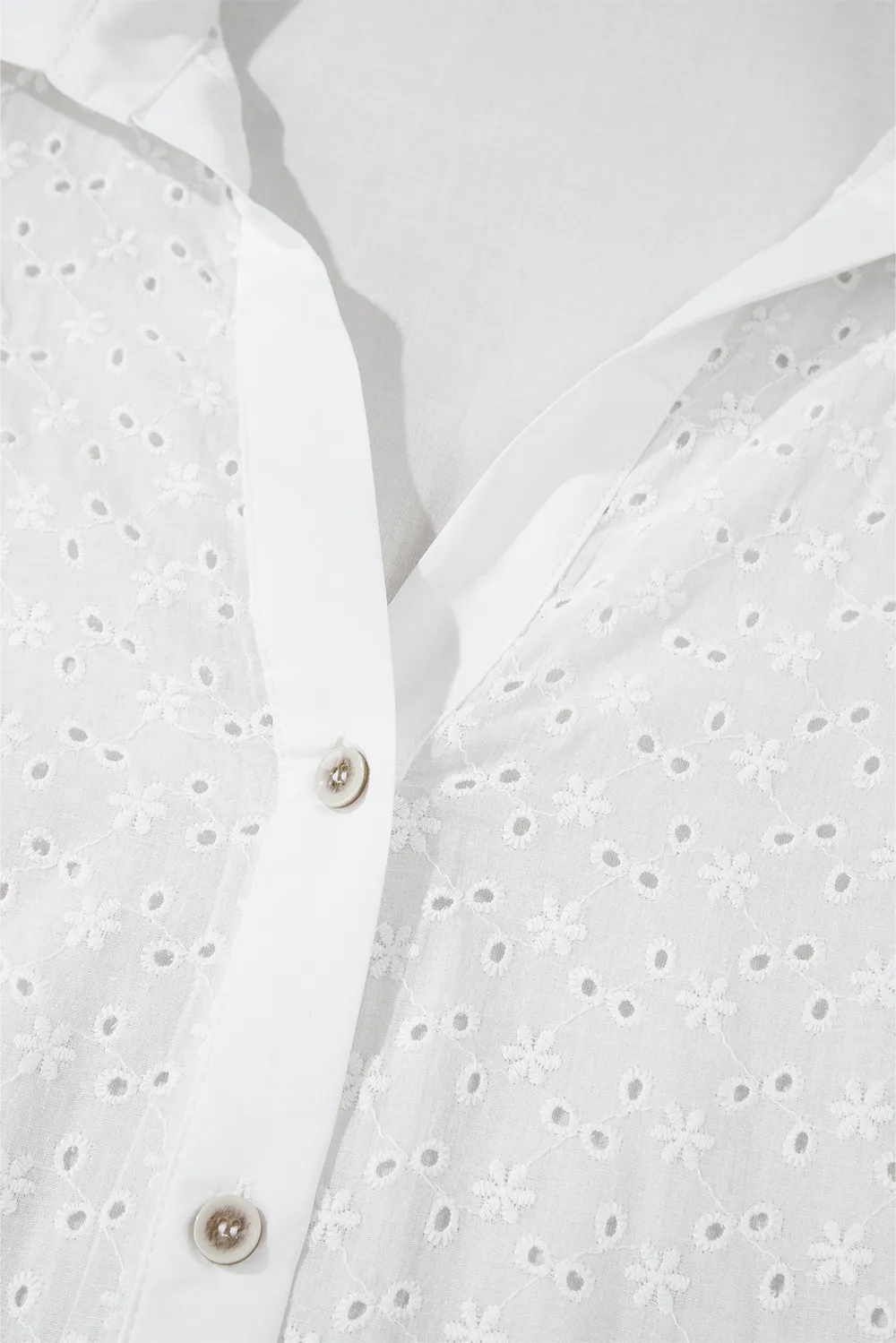 Embroidered Eyelet Collared Neck Long Sleeve Shirt, image 3