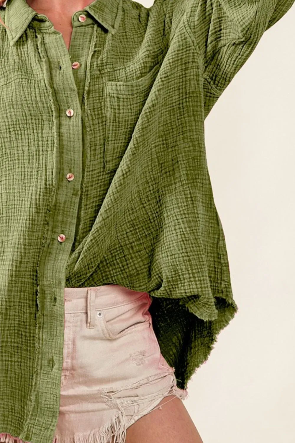 Raw Edge Detailed Mineral Washed Loose Fit Shirt, image 2