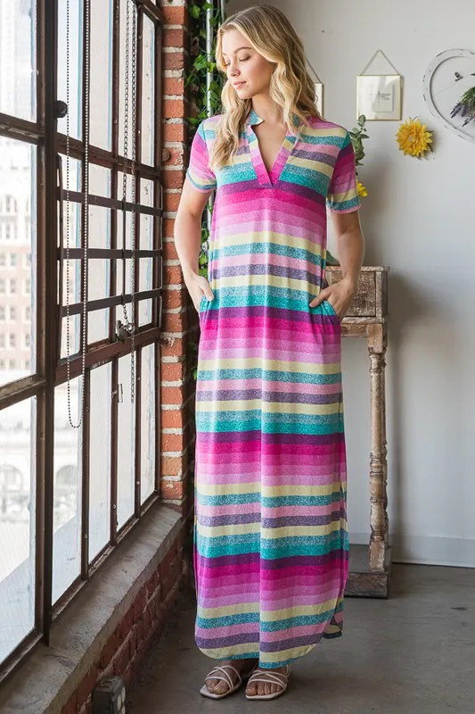 Full Size Striped Short Sleeve Maxi Tee Dress Plus Size, image 14