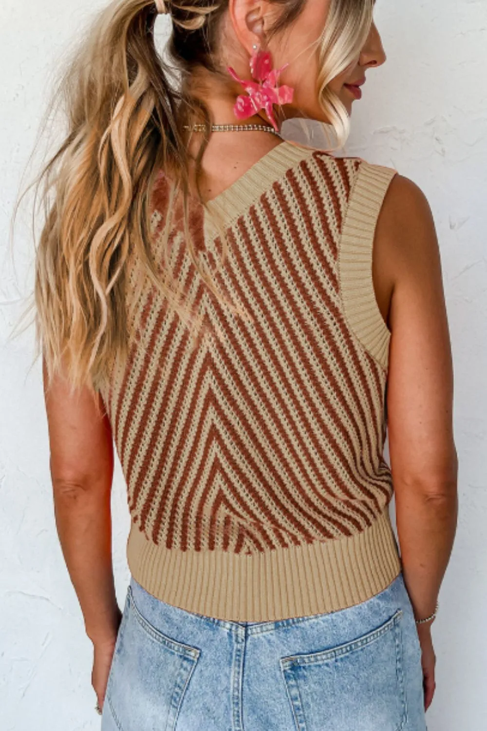 Striped Contrast V-Neck Sweater Vest, image 4