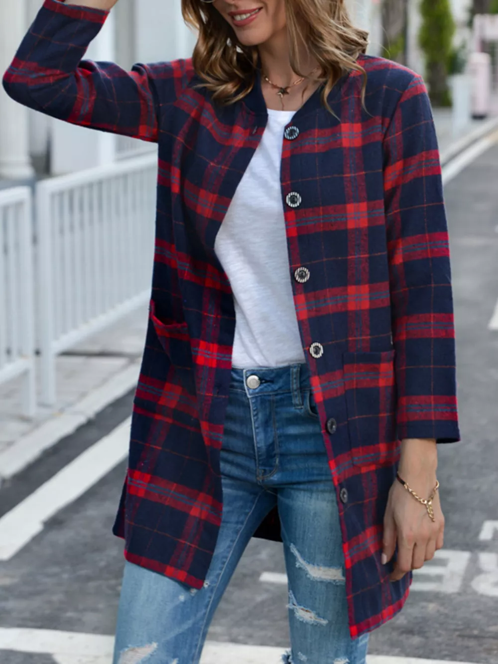 Plus Size Plaid Button-Down Longline Shirt, image 3