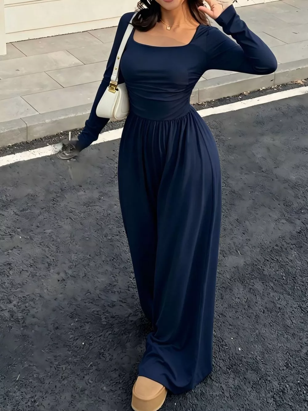 Ruched Square Neck Wide-Leg Jumpsuit, image 25