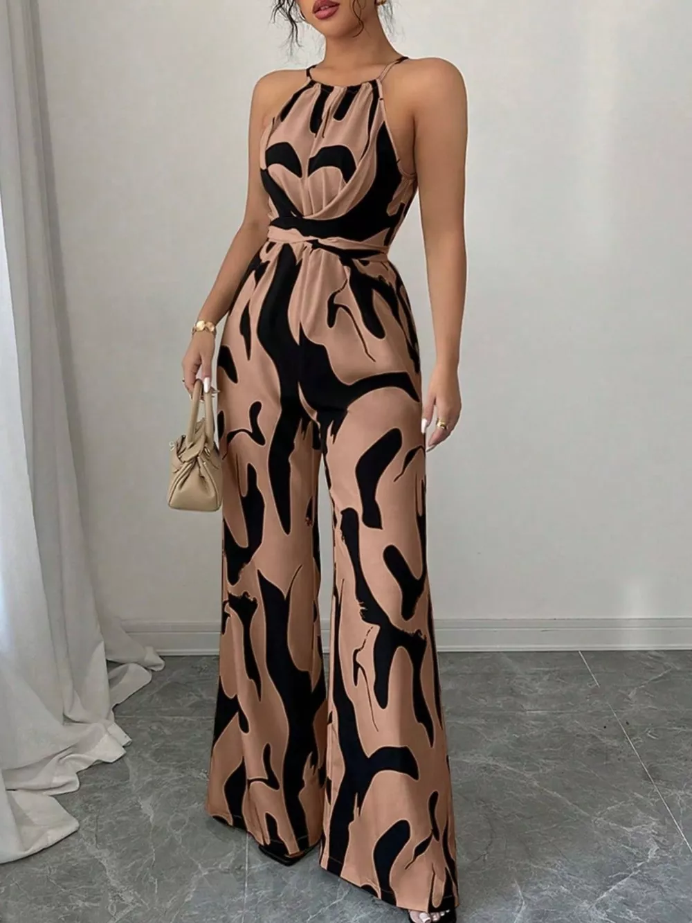 Abstract Print Sleeveless Wide Leg Jumpsuit, image 3