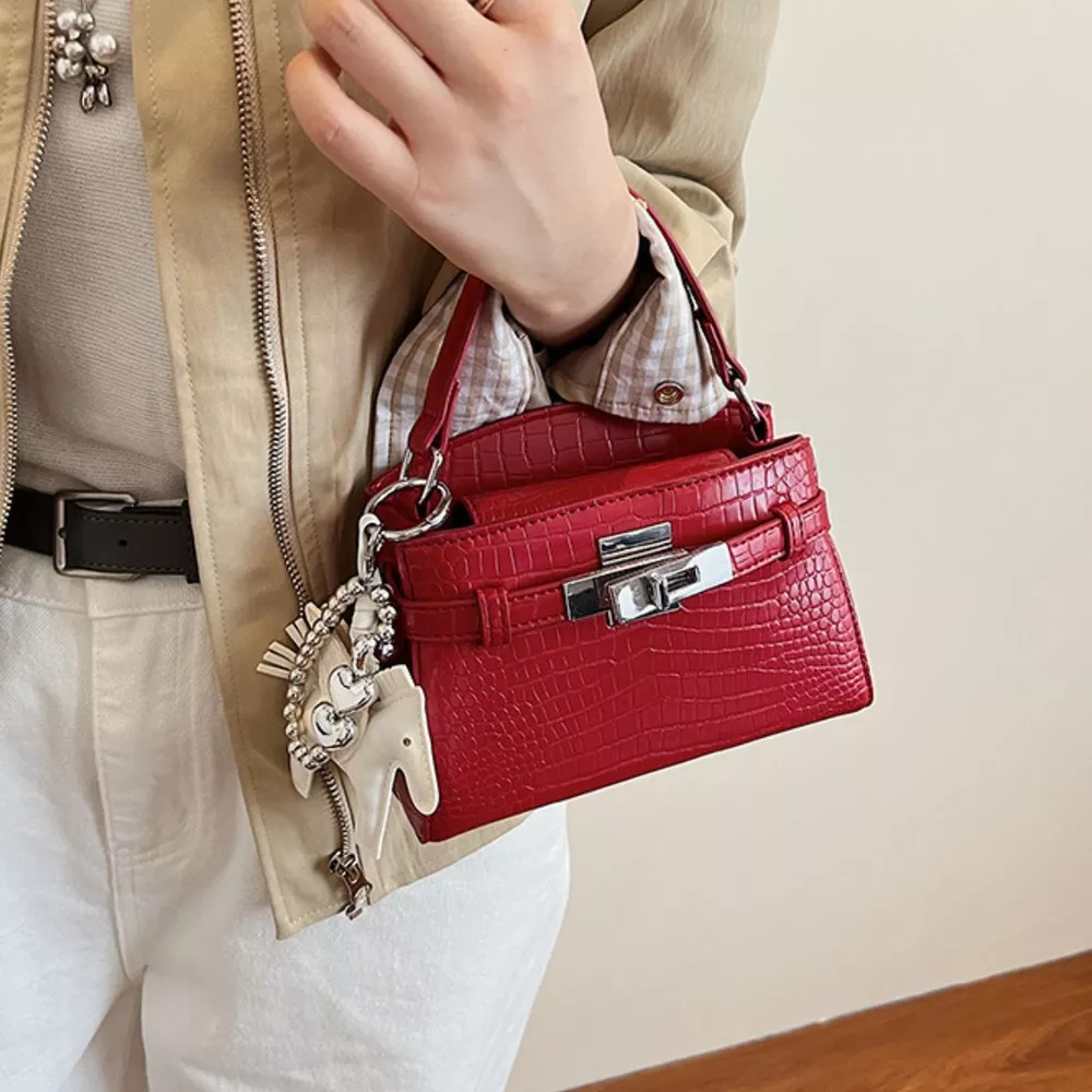 Crocodile-Embossed Top-Handle Handbag, image 5