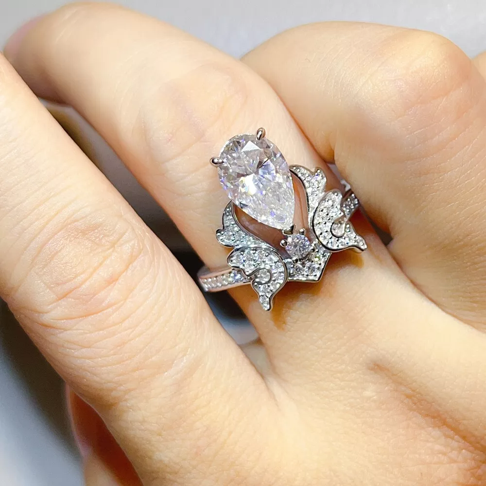 5 Carat 925 Sterling Silver Moissanite Teardrop Ring, image 2