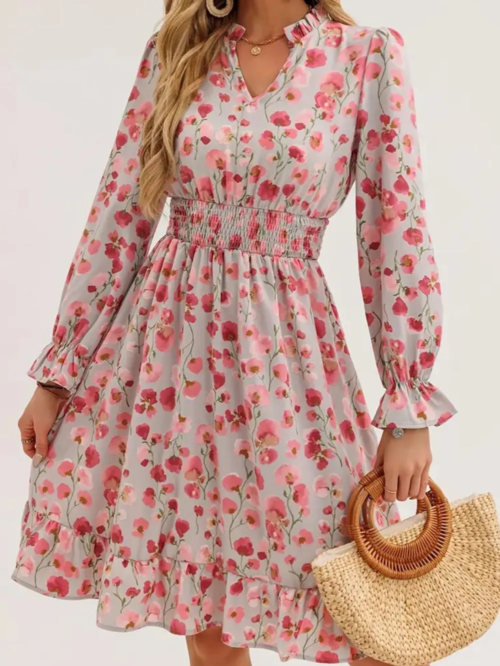 Floral Print Flounce Sleeve Ruffle Hem Dress, image 8