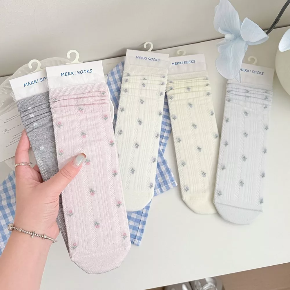 Breathable Floral Crew Socks, image 5