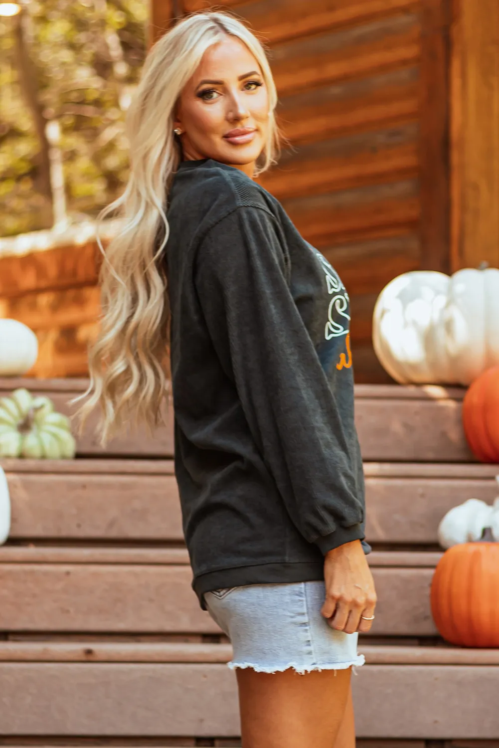 Letter Graphic Round Neck Long Sleeve Sweatshirt, image 4