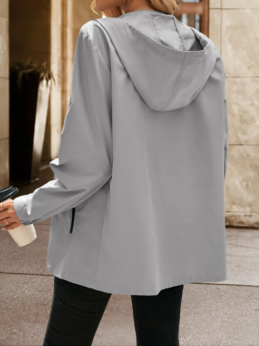 Pocketed Zip Up Hooded Jacket, image 3