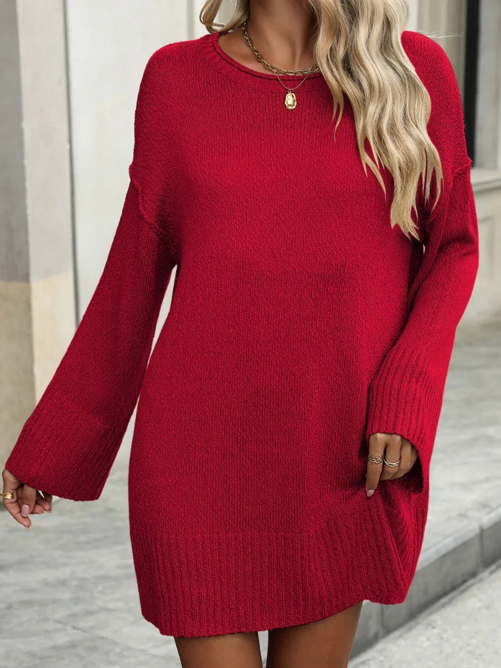 Round Neck Dropped Shoulder Sweater, image 7