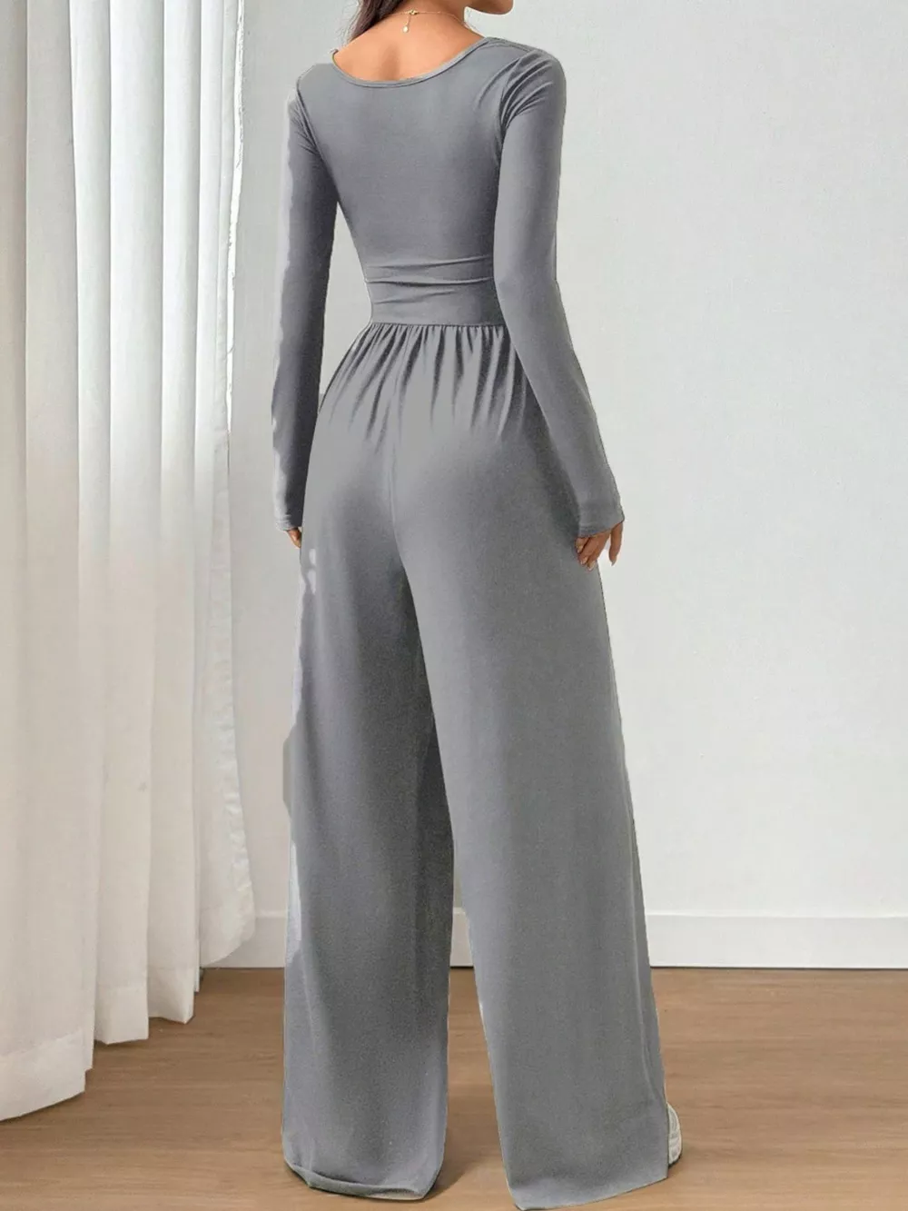 Ruched Square Neck Wide-Leg Jumpsuit, image 9