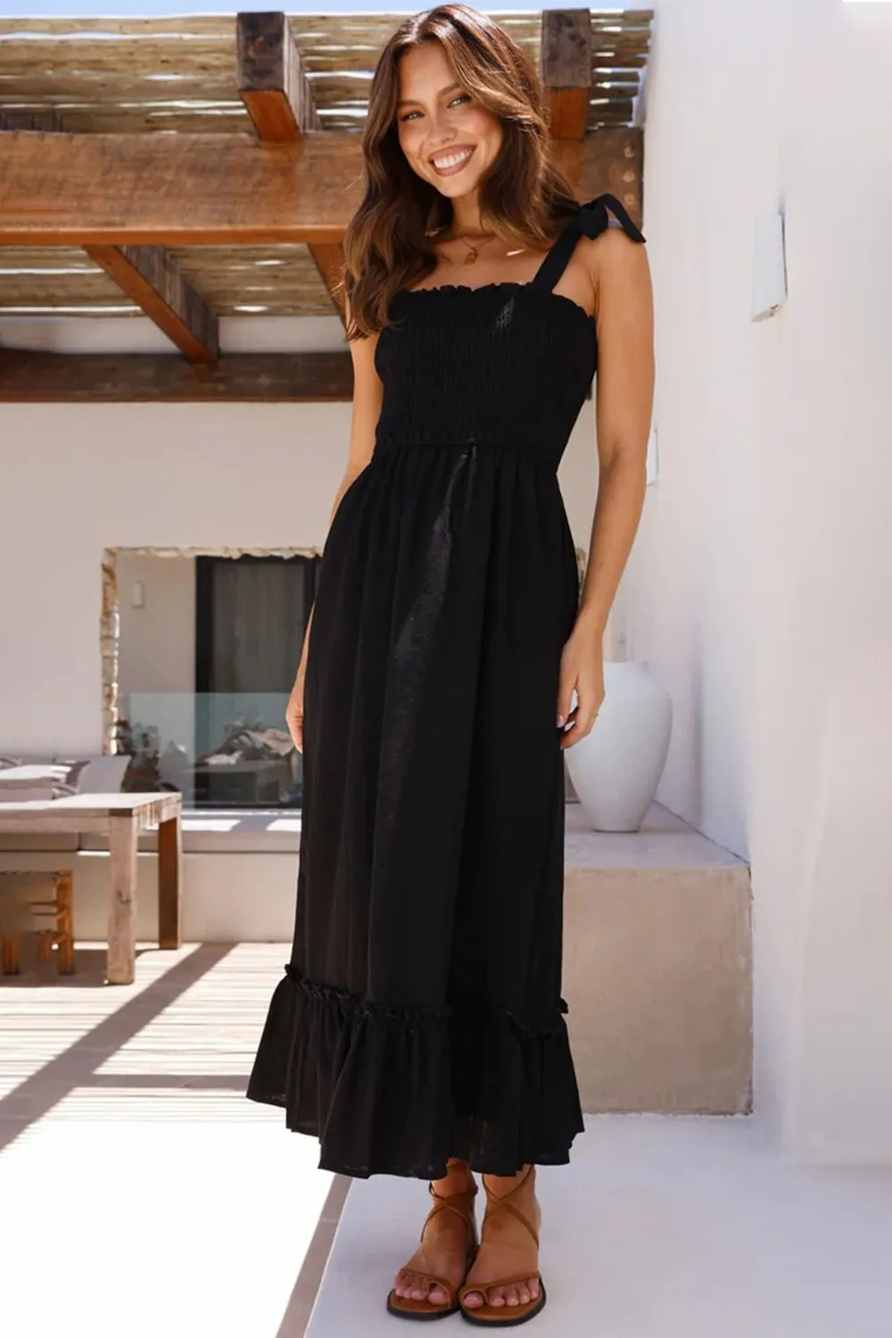 Ruffled Smocked Ruffle Hem Sleeveless Dress, image 5