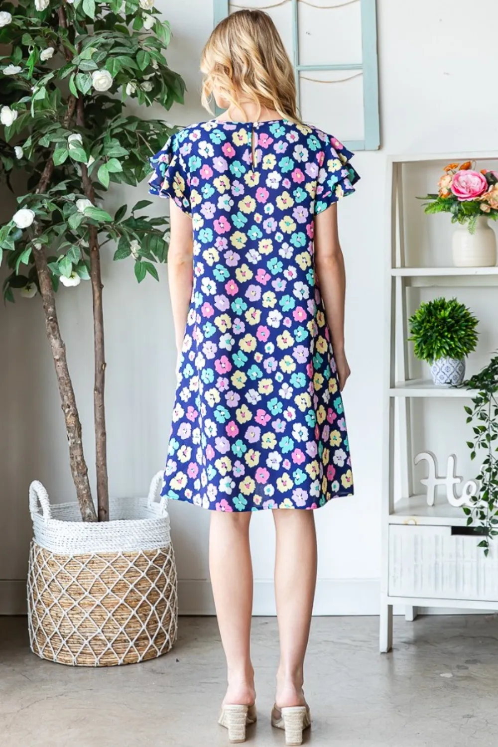 Full Size Floral Ruffled Short Sleeve Dress with Pockets, image 2