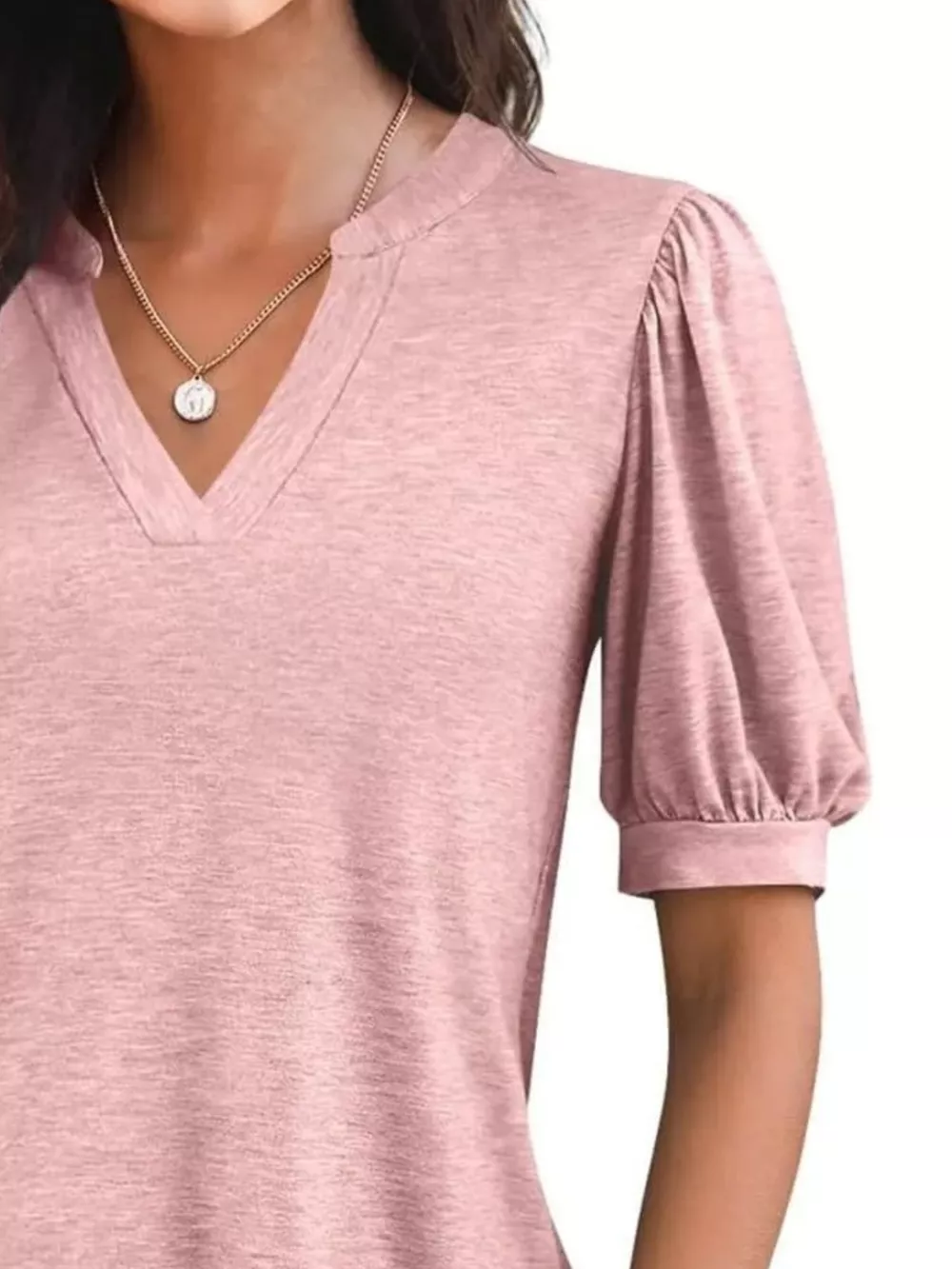 Puff Sleeve Notched Casual T-Shirt, image 11