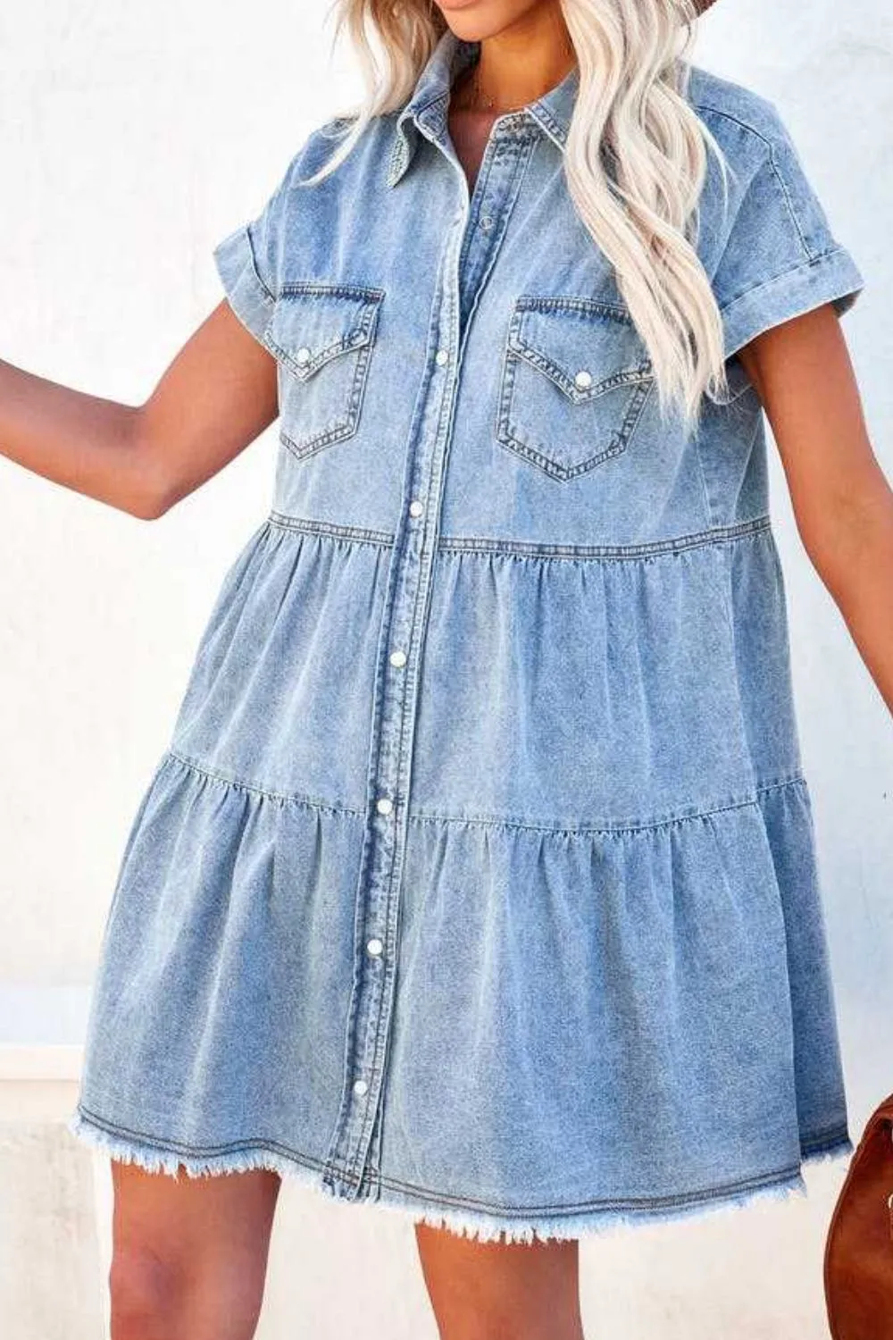 Raw Hem Button Down Denim Mini Dress, image 2