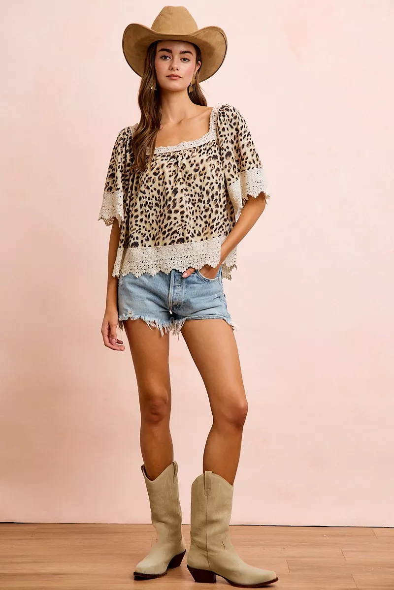 Leopard Lace Mix And Match Square Neckline Top, image 7