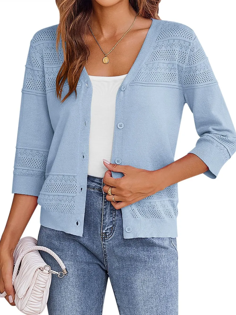 Button Up 3/4 Sleeve Cardigan, image 2