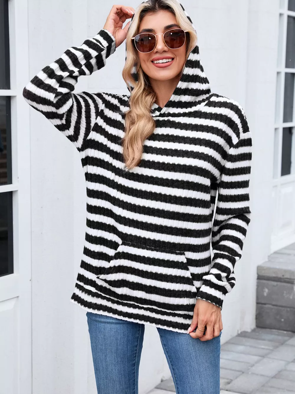 Striped Dropped Shoulder Hoodie, image 12