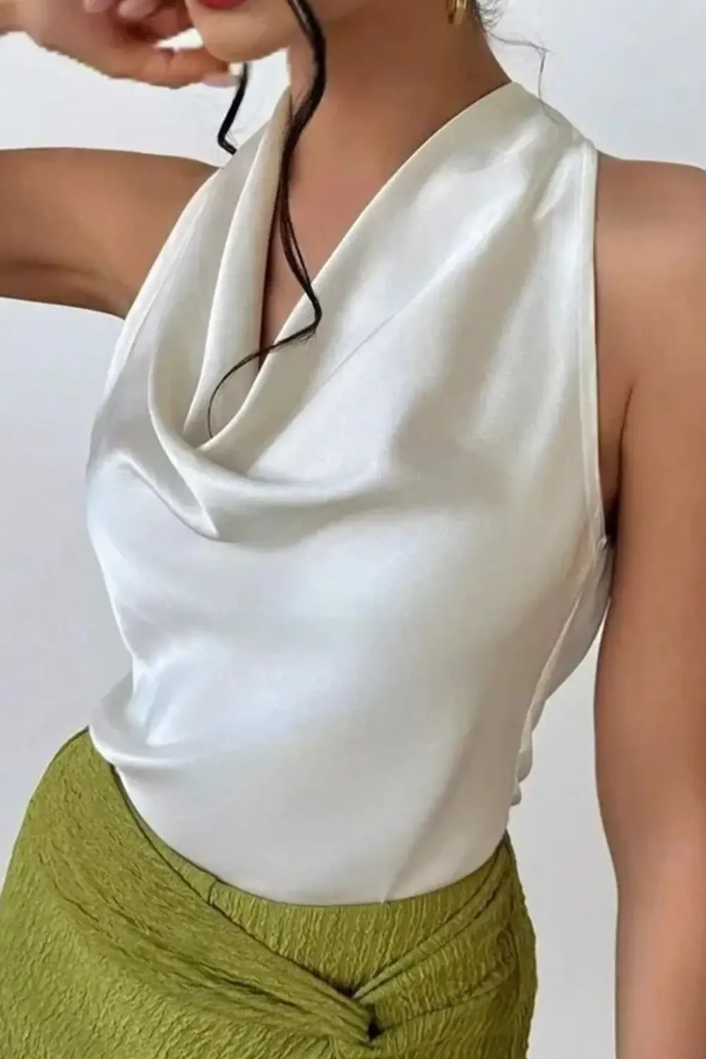 Satin Cowl Neck Sleeveless Blouse, image 3