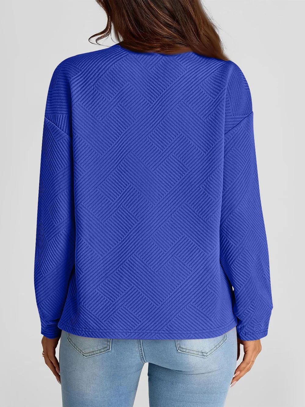 Full Size Texture Round Neck Long Sleeve Sweatshirt, image 10