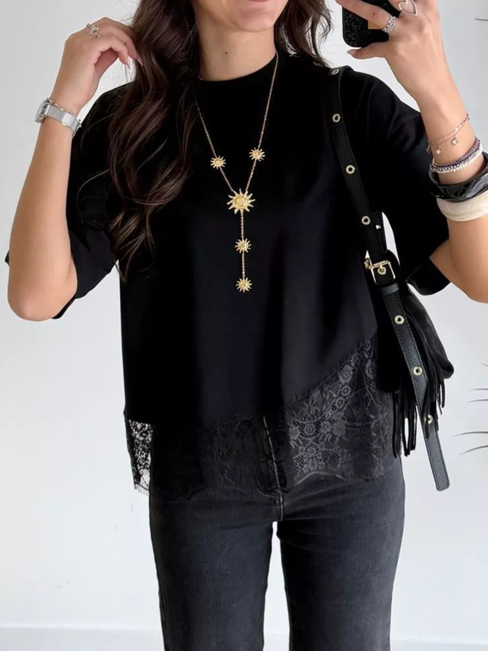 Lace Hem Short Sleeve Top, image 7