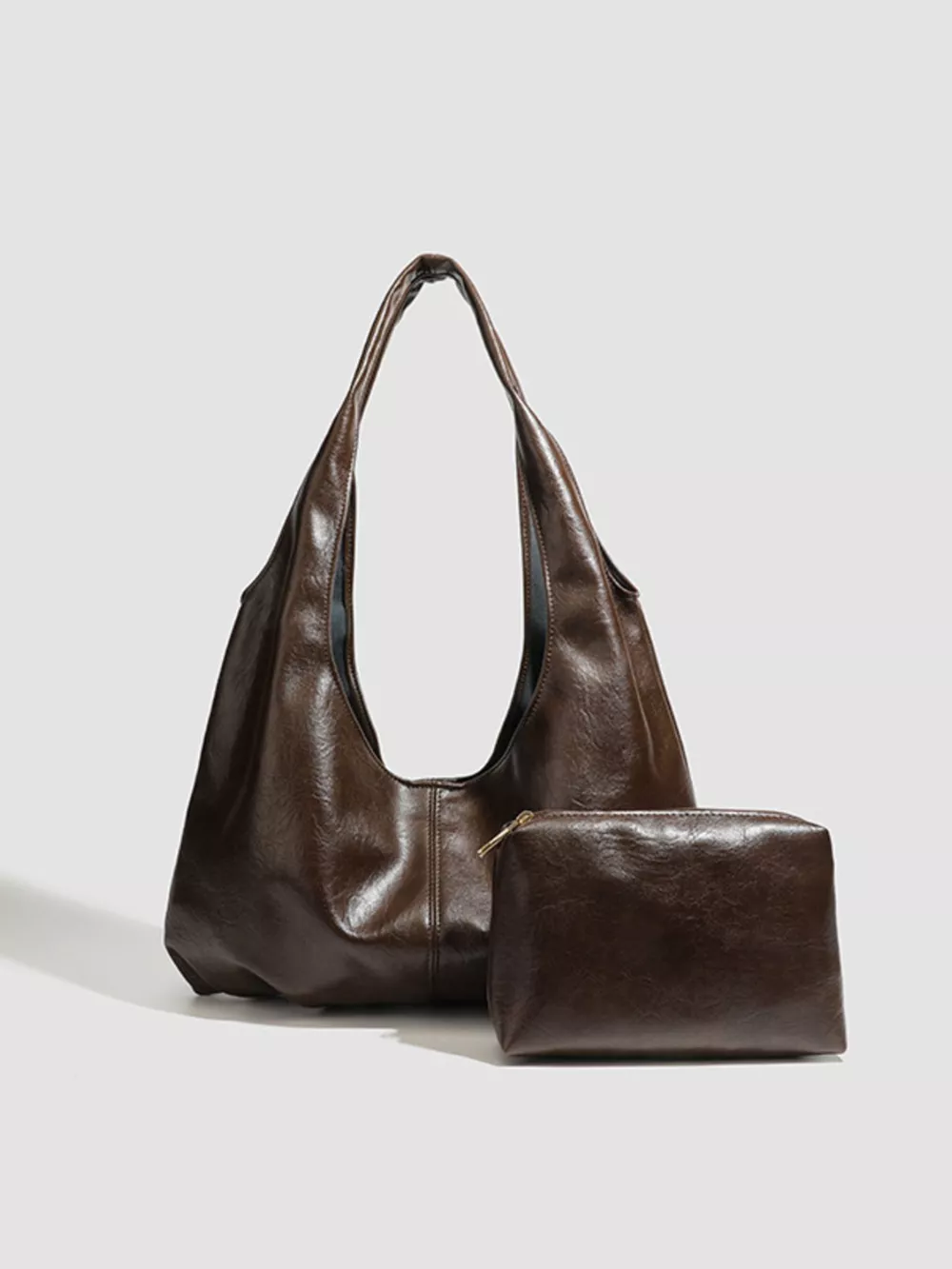 Vintage Glossy Hobo Shoulder Bag with Matching Pouch