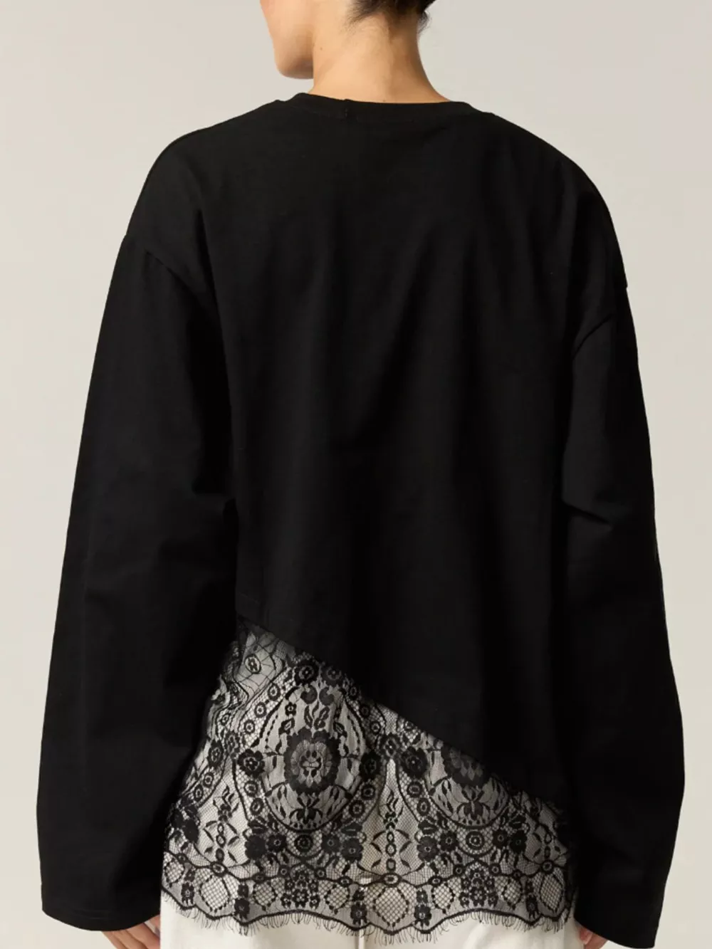 Long-Sleeve T-Shirt with Asymmetric Lace Hem, image 9