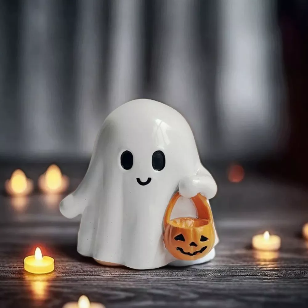 Halloween Ghost Ornament with Pumpkin Basket