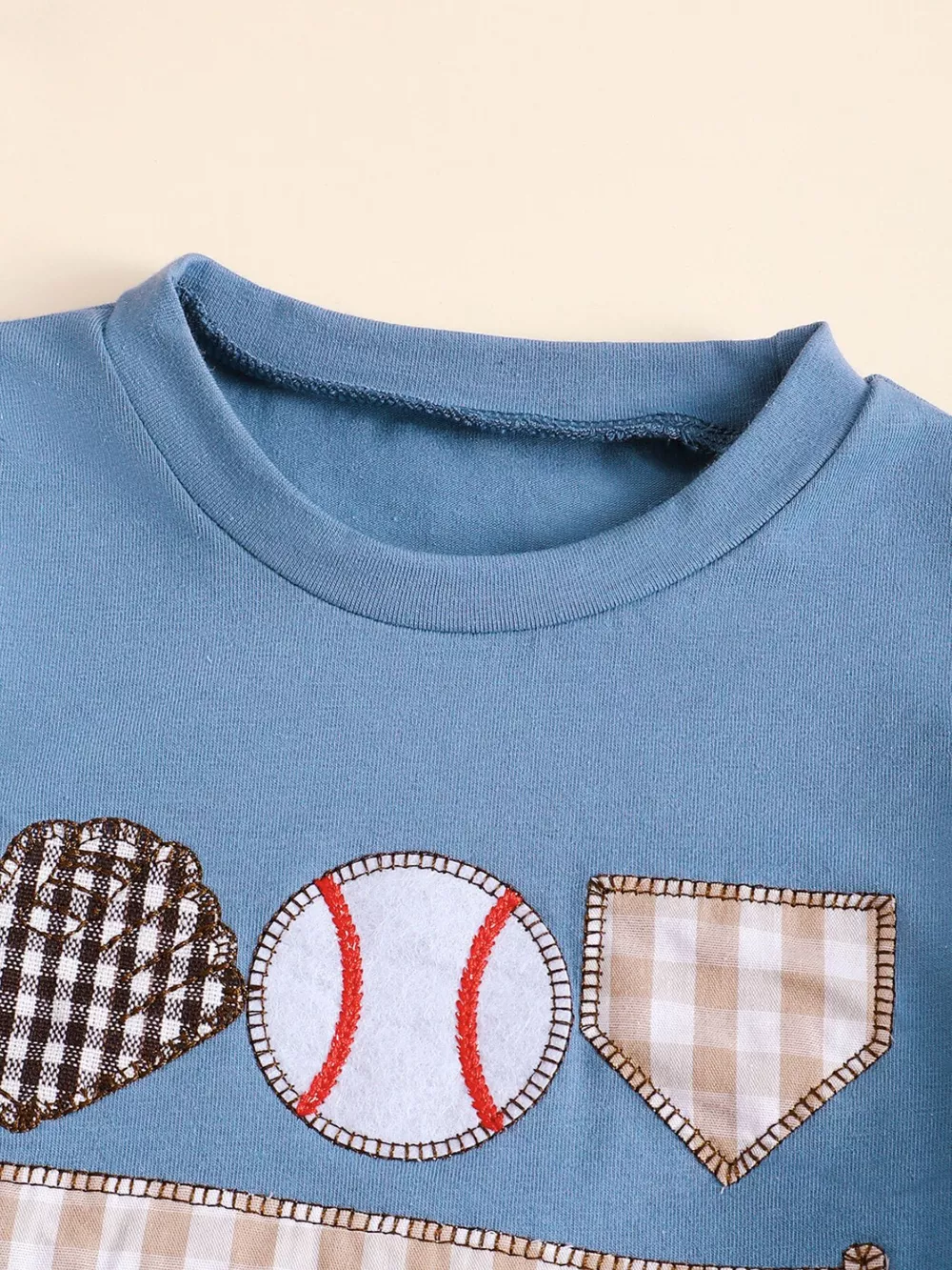 Children's Baseball Round Neck Top and Plaid Shorts Set, image 3
