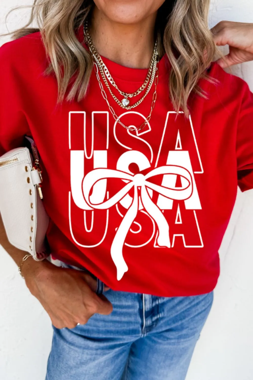 Patriotic USA Bow Graphic T-Shirt, image 3