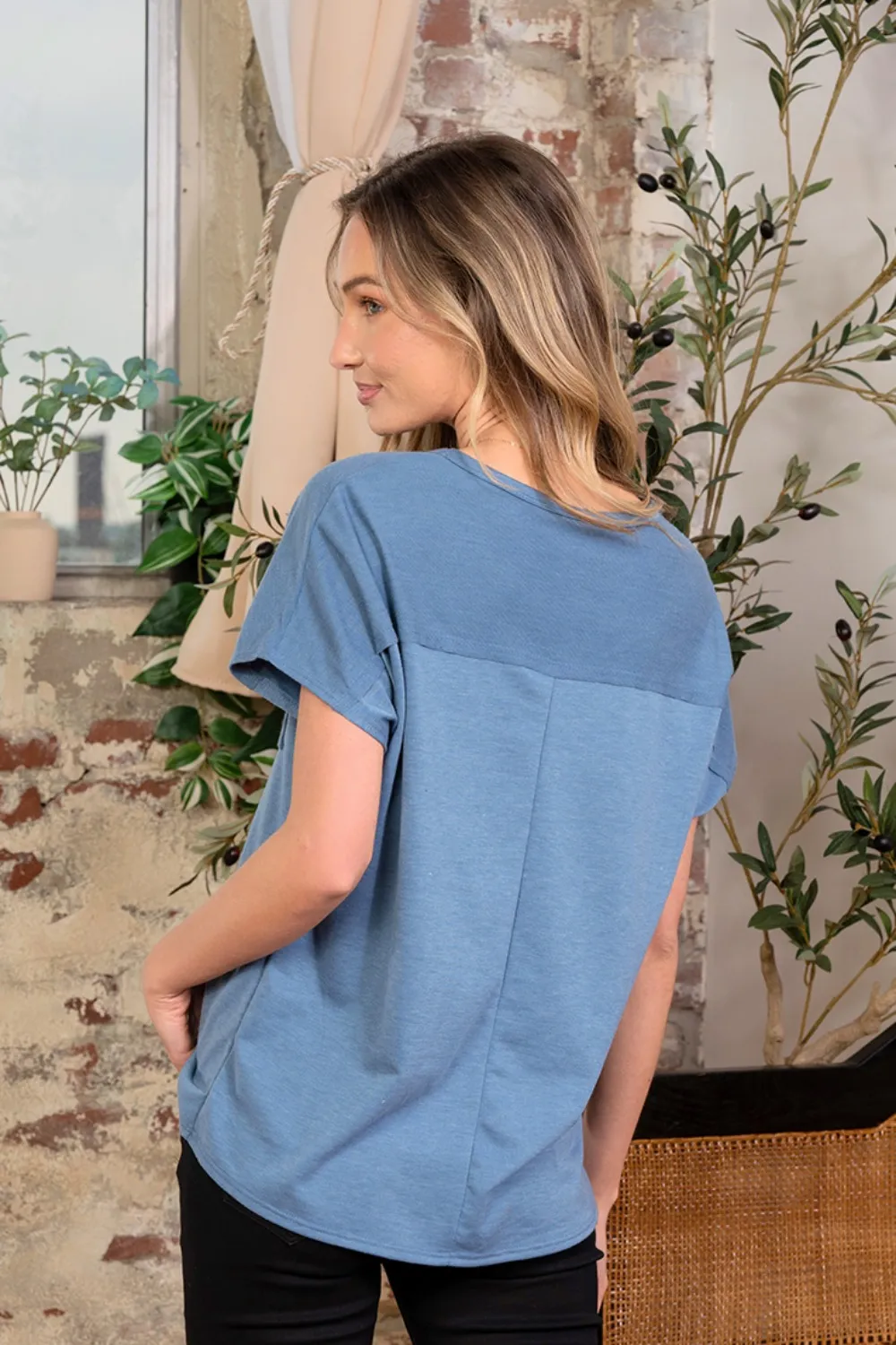 Full Size Exposed Seam Round Neck Short Sleeve T-Shirt, image 3