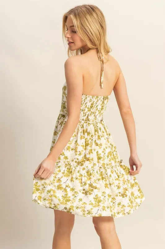 Floral Print Halter Neck Tiered Mini Dress, image 3