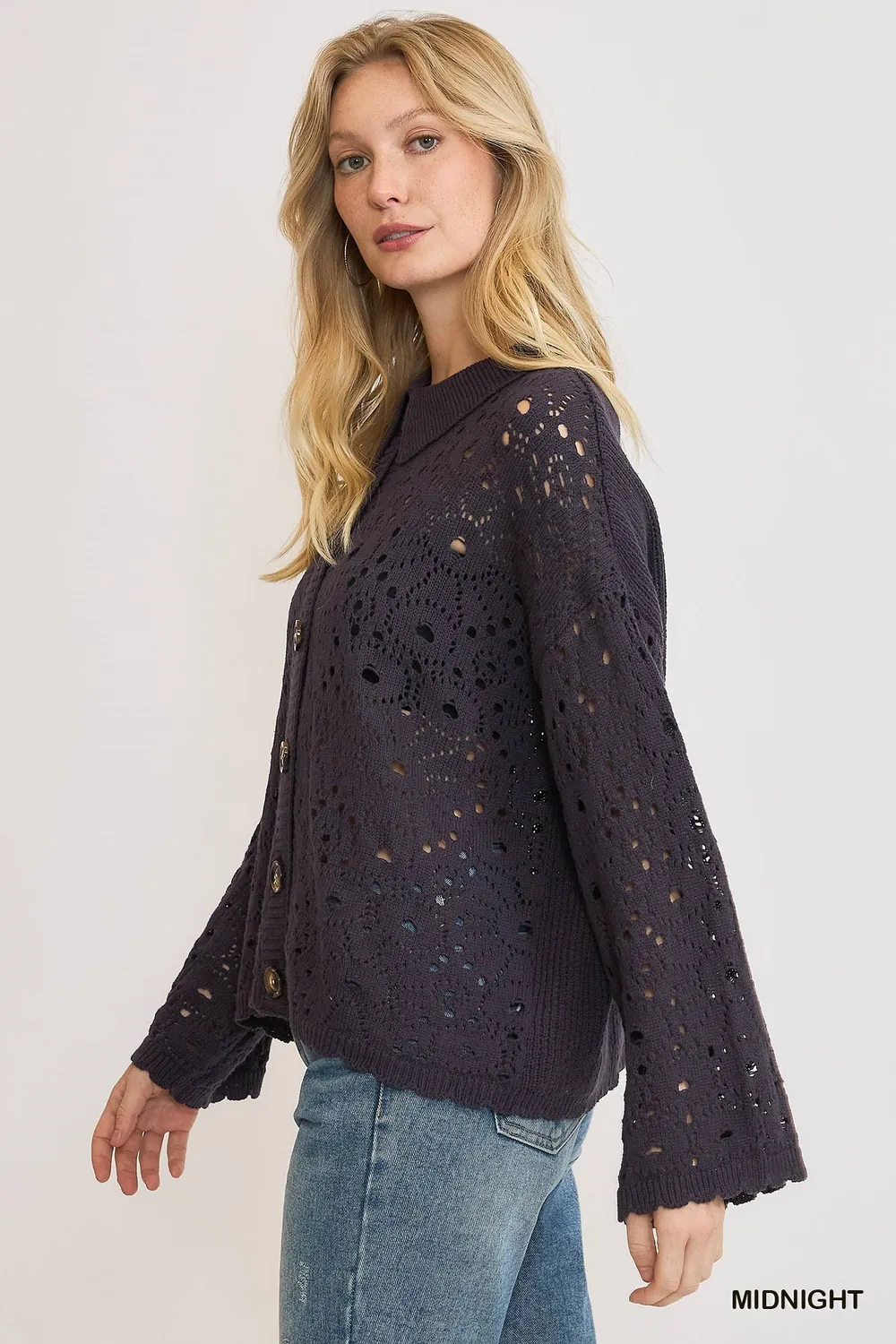 Hollow Out Button Down Cardigan, image 4