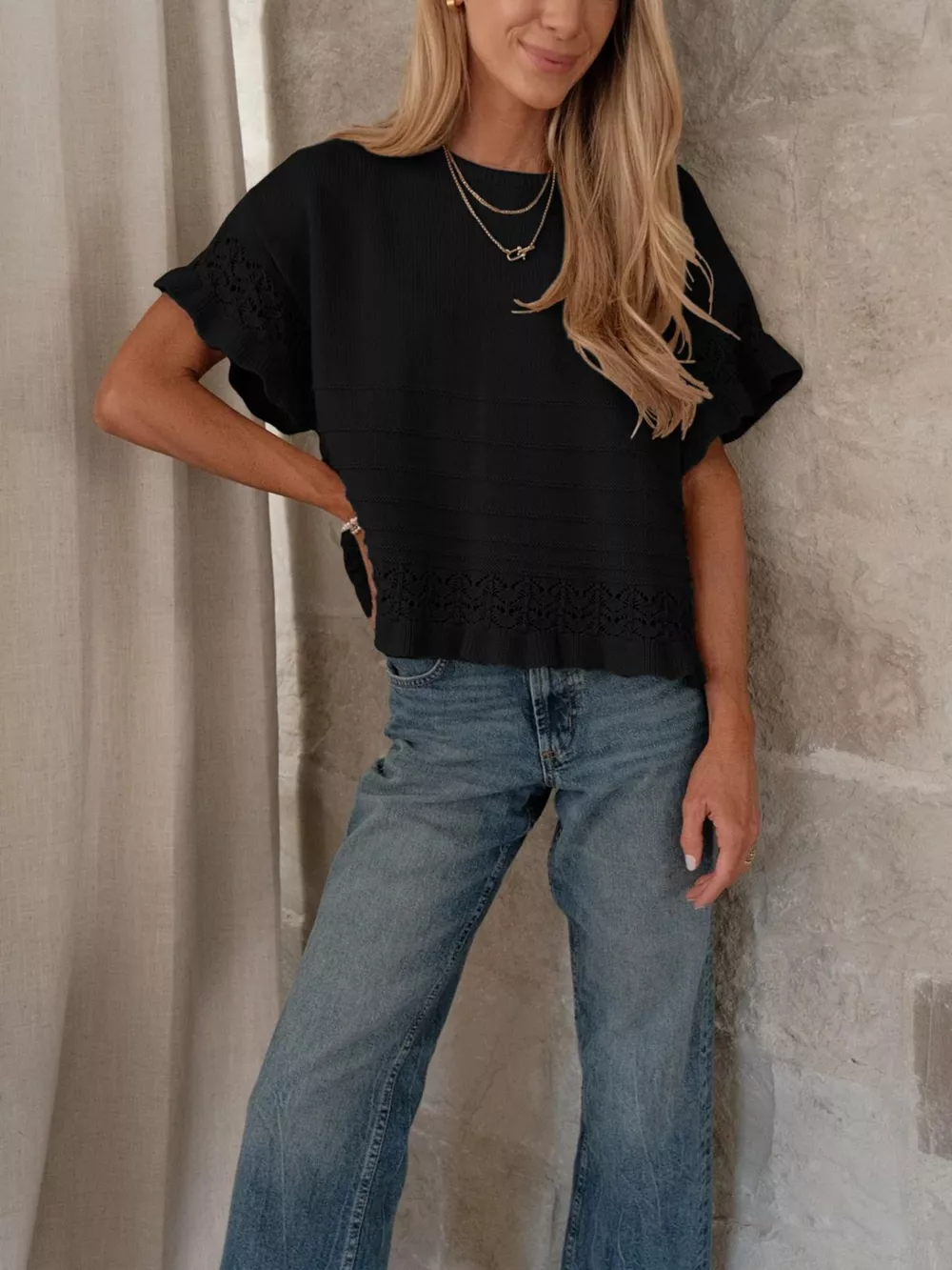 Lace Trimmed Knit Top, image 14