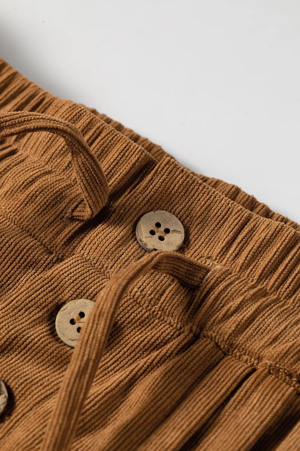 Elastic Waist Wooden Button Placket Ankle Length Wide Leg Pants, image 7
