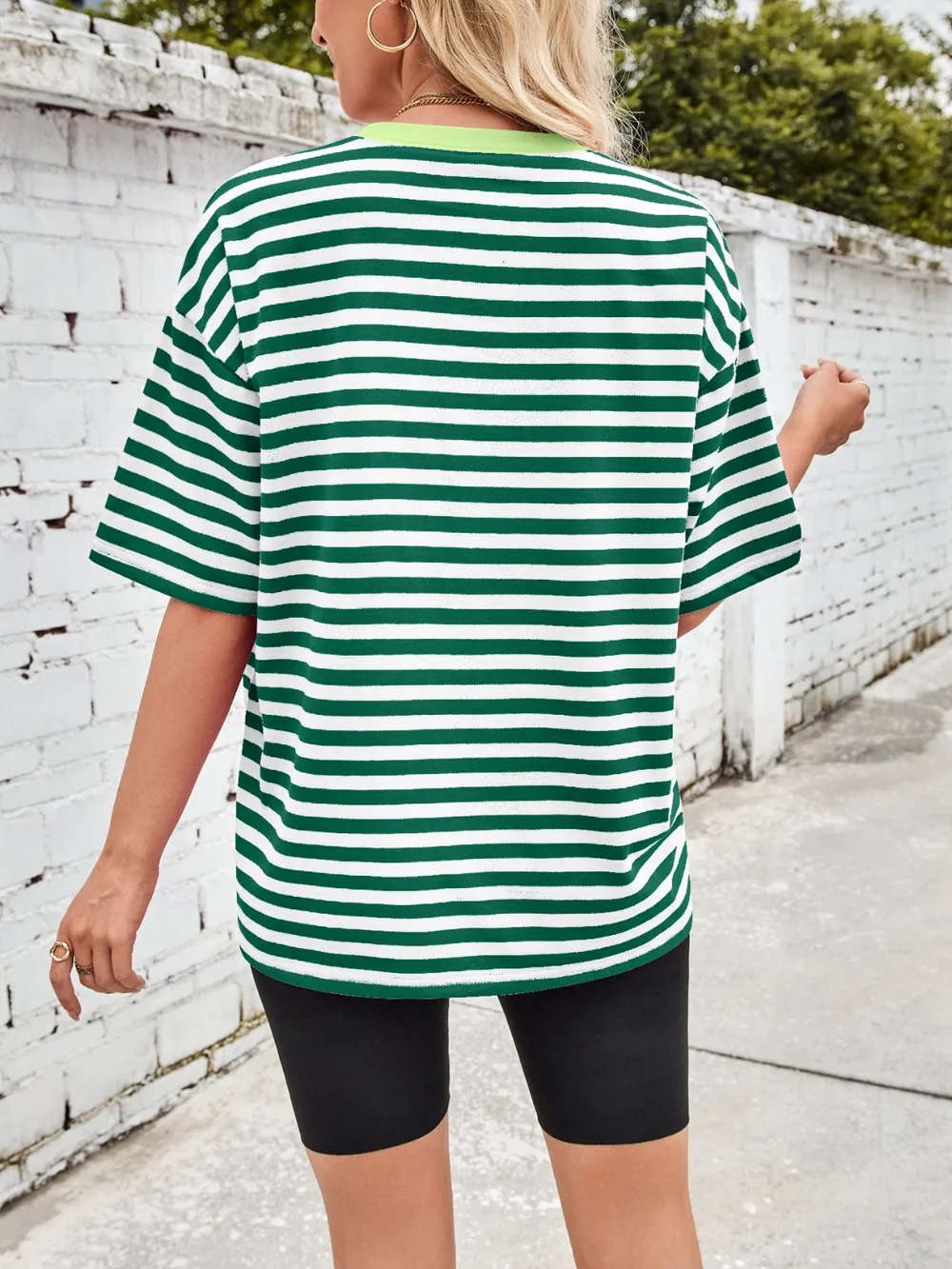 Contrast Striped Round Neck T-Shirt, image 6