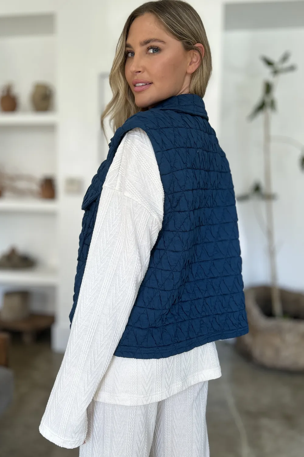 Full Size Pocketed Texture Snap Down Vest Coat, image 6
