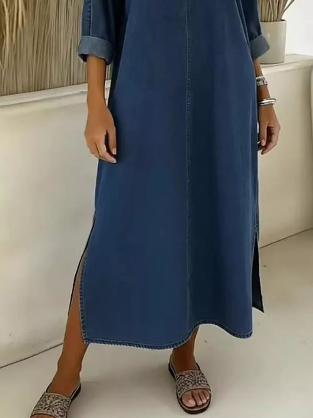 Side Slit V-Neck Midi Dress, image 6