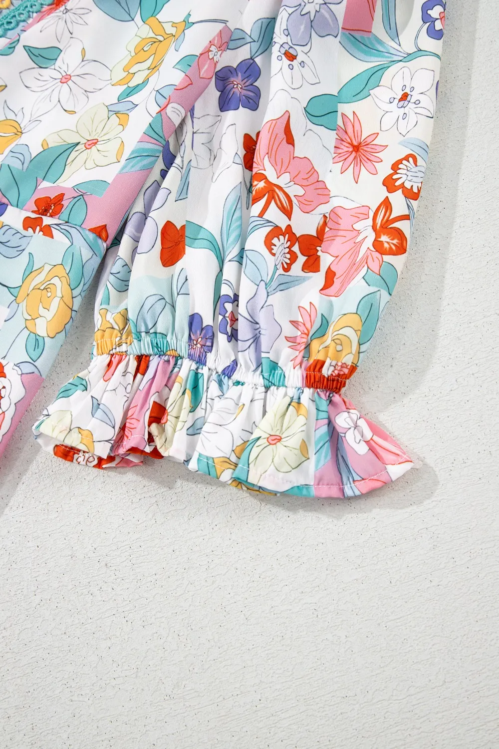 Boho Flower Print Half Puff Sleeve Blouse, image 11